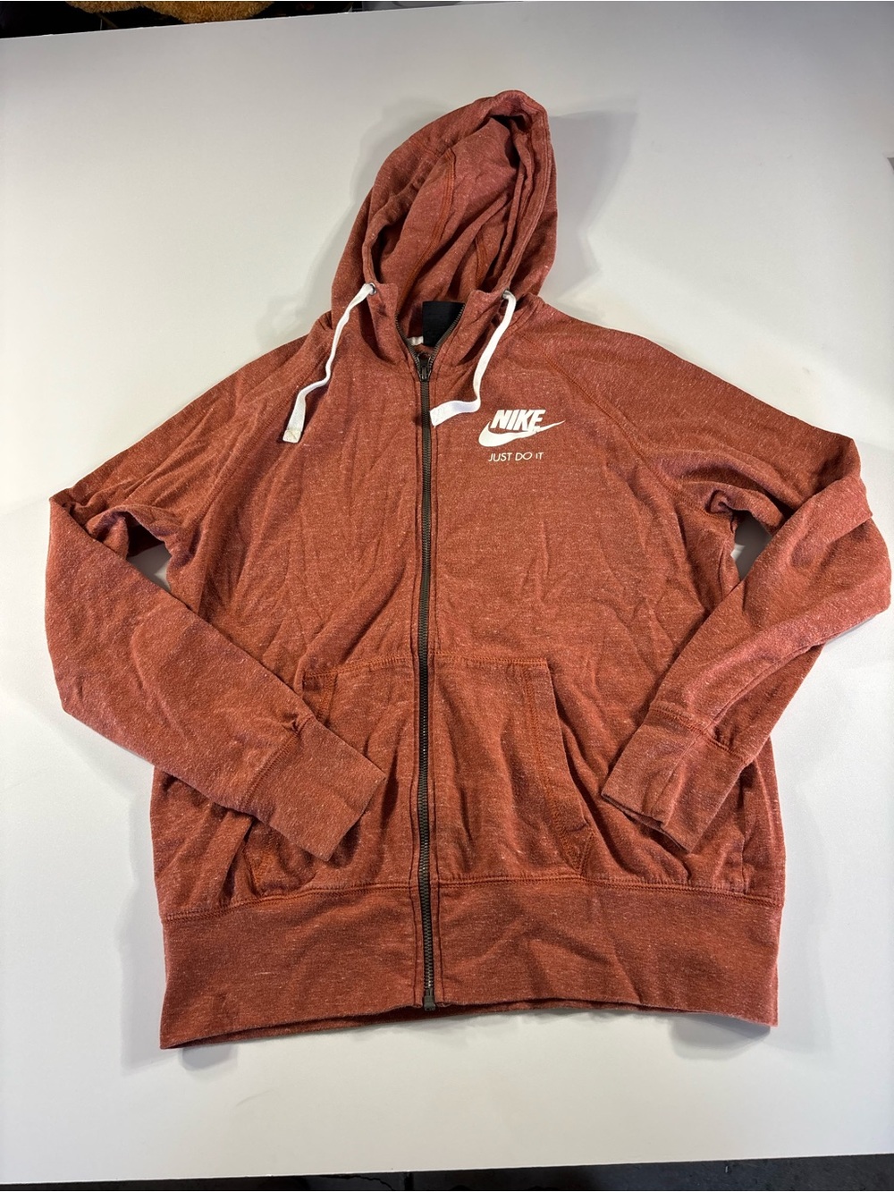 Nike Just Do It Orange Full Zip Long Sleeve Light Hoodie Activewear Athletic L